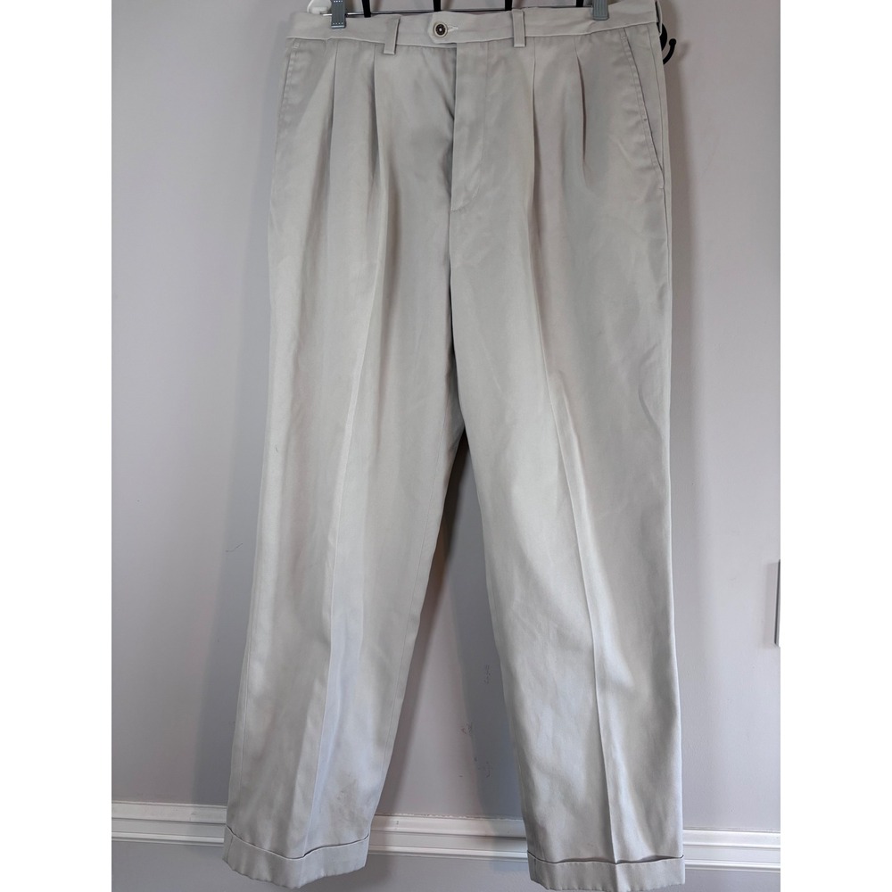 Callaway Golf Collection Mens 36x32 Pleated Cuffed Chino Pants Stone Pro-Spin